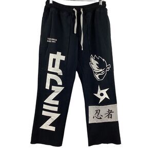 Team Ninja Sweatpants Men's Size X-Large XL Black Graphic Raw Hem Heavy Cotton